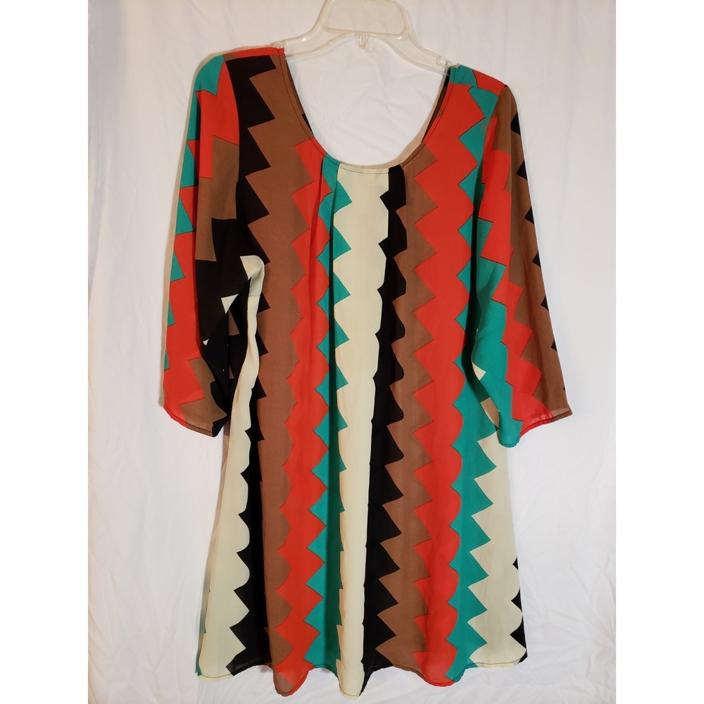 Women's Zenobia Multicolor Abstract Long Sleeve Dress Size XL